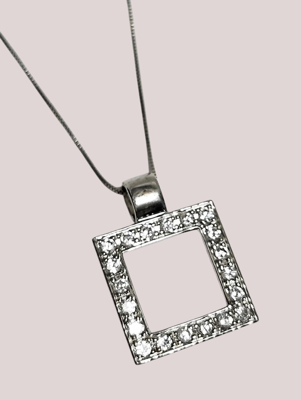 10K Gold Square Pendant Necklace with Stones size 18"